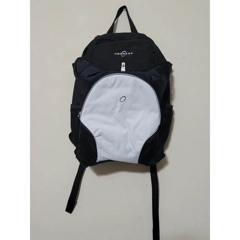 Obersee Oslo Diaper Bag Backpack with Detachable Cooler Black/White Changing Pad